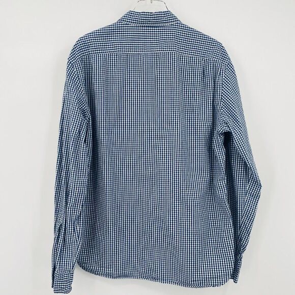 J. Crew Size XL Navy Blue White Gingham Plaid Slim Washed Button Down Shirt - Picture 6 of 6